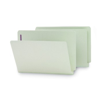 Smead 37705 1 in. Expansion End Tab Pressboard Classification Folders with 2 SafeSHIELD Coated Fasteners - Legal Size/Gray-Green (25/Box)
