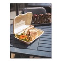 Food Trays, Containers, and Lids | Vegware VW-HC96NFA 6.1 in. x 9 in. x 2.9 in. Nourish Molded Fiber Compostable Sugarcane Takeout Containers - Natural (200/Carton) image number 5