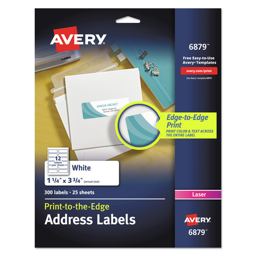 Labels | Avery 06879 1.25 in. x 3.75 in. Vibrant Laser Color-Print Labels with Sure Feed - White (300/Pack) image number 0