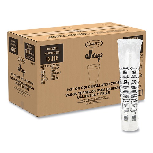 Just Launched | Dart 12J16 J Cup 12 oz. Insulated Foam Cups - White (1000/Carton) image number 0