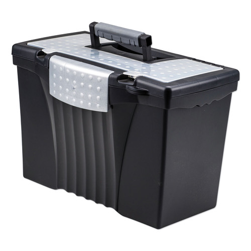 File Folders | Storex 61510U01C 14.5 in. x 10.5 in. x 12 in. Portable Letter/Legal Filebox with Organizer Lid - Black image number 0