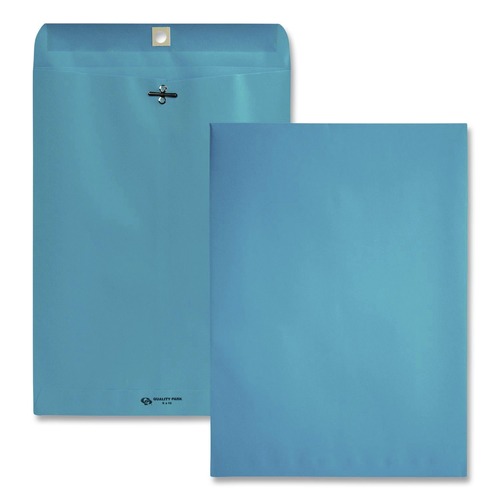 Envelopes & Mailers | Quality Park QUA38737 #90 9 in. x 12 in. 28 lbs. Bond Weight Kraft Square Flap Clasp/Gummed Closure Clasp Envelope - Blue (10/Pack) image number 0