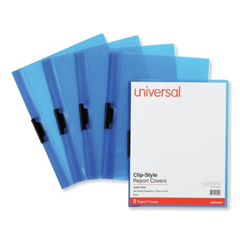 Universal UNV20525 8.5 in. x 11 in. Clip-Style Fastener Report Cover - Clear/Blue (5/Pack)