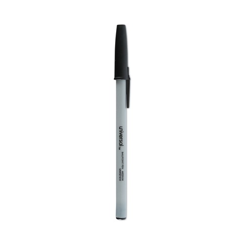 Pens | Universal UNV27410 Medium 1 mm Stick Ballpoint Pen - Black Ink, Gray/Black Barrel (1 Dozen) image number 0