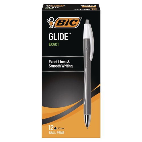 Pens | BIC VCGN11-BK Fine 0.7 mm GLIDE Exact Retractable Ballpoint Pen - Black Ink, Black Barrel (1-Dozen) image number 0
