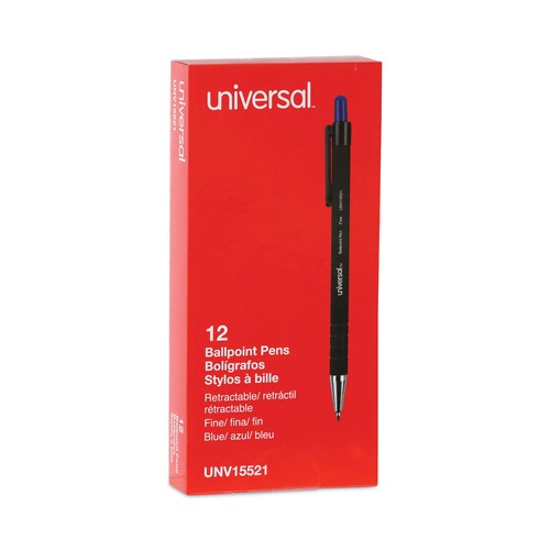 Pens | Universal UNV15521 0.7 mm Retractable Fine Ballpoint Pen - Blue (1 Dozen) image number 0