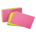 Flash Cards | Oxford 40279 3 in. x 5 in. Ruled Index Cards - Glow Green/Yellow Orange/Pink (100/Pack) image number 0