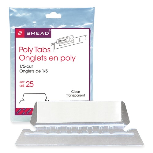 File Folders | Smead 64600 2.25 in. Wide 1/5-Cut Poly Index Tabs and Inserts For Hanging File Folders - White/Clear (25/Pack) image number 0
