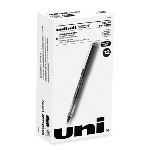 Back to School Sale | uni-ball 70128 Bold 1 mm Stick VISION Roller Ball Pen - Black Ink, Gray/Black/Clear Barrel (1 Dozen) image number 0