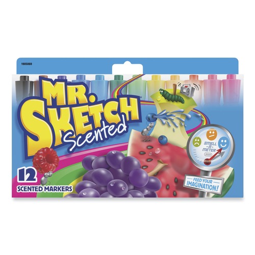 Washable Markers | Mr. Sketch 1905069A Broad Chisel Tip Scented Watercolor Marker - Assorted Colors (12/Set) image number 0