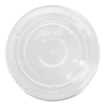 Karat C-KC107TS Plastic Flat PET Lids with Straw Slot Fits 32 oz. Cold Cups - Clear (500/Carton)
