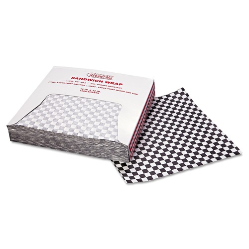  | Bagcraft P057800 12 in. x 12 in. Grease-Resistant Paper Wraps and Liners - Black Check (5000/Carton) image number 0
