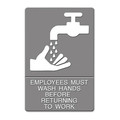 Floor Signs & Safety Signs | Headline Sign 4726 6 in. x 9 in. Employees Must Wash Hands Tactile Symbol/Braille ADA Sign - Gray image number 0
