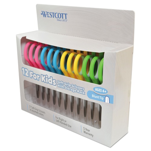 Arts & Crafts Supplies | Westcott 15971 5 in. Kids' Soft Handle Scissors with Rounded Tip - Assorted (12/Pack) image number 0