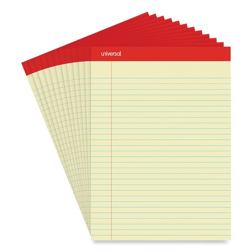 Just Launched | Universal M9-10630 8.5 in. x 11.75 in. 50 Sheets Wide/Legal Rule Red Headband Perforated Ruled Writing Pads - Canary-Yellow (1 Dozen) image number 0