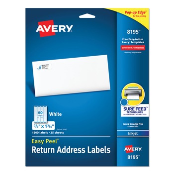 Avery 08195 0.66 in. x 1.75 in. Easy Peel Address Labels with Sure Feed Technology - White (60/Sheet, 25 Sheets/Pack)