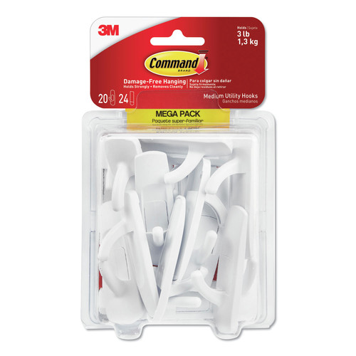 Wall Racks & Hooks | Command 17001ES-MEGA 3 lbs. Capacity Medium Plastic General Purpose Hooks - White (20/Pack) image number 0