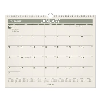 AT-A-GLANCE PMG7728 12-Month (Jan to Dec): 2025 15 in. x 12 in. Unruled Blocks Recycled Wall Calendar - Sand/Green Sheets