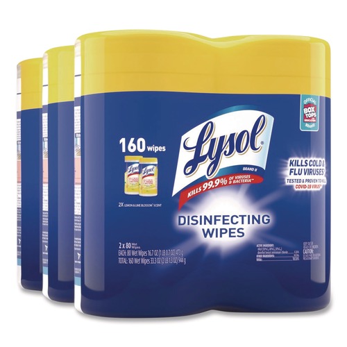 Disinfectants | LYSOL Brand 19200-80296 1-Ply 7 in. x 7.25 in. Lemon and Lime Blossom Disinfecting Wipes - White (2/Pack) image number 0