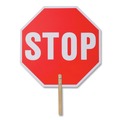 Floor Signs & Safety Signs | Tatco 17520 18 in. Red/White Face White Graphics Handheld Stop Sign image number 0