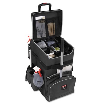 CLEANING CARTS | Rubbermaid Commercial 1902465 Executive 14.25 in. x 16.5 in. x 25 in. 16-Compartment Quick Cart - Dark Gray
