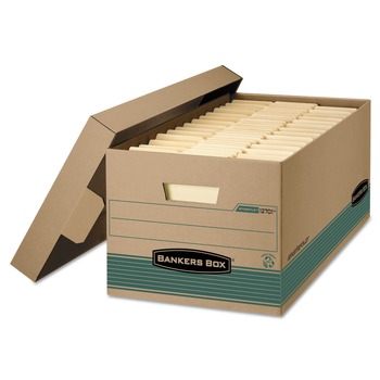 Bankers Box 1270201 STOR/FILE 15.88 in. x 25.38 in. x 10.25 in. Medium-Duty Recycled Storage Boxes - Kraft/Green (12/Carton)