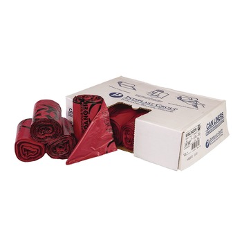 Inteplast Group WSL2423R 10 gal. 1.3 mil 24 in. x 23 in. Institutional Low-Density Can Liners - Red (25 Bags/Roll, 10 Rolls/Carton)
