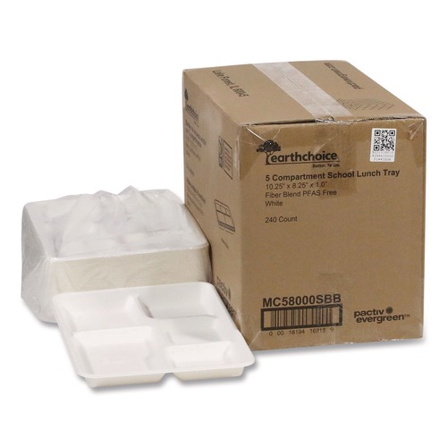 Food Trays, Containers, and Lids | Pactiv Corp. MC58000SBB Compostable Fiber Blend School Lunch Tray, 10 x 8 x 1, White, 240/Carton image number 0