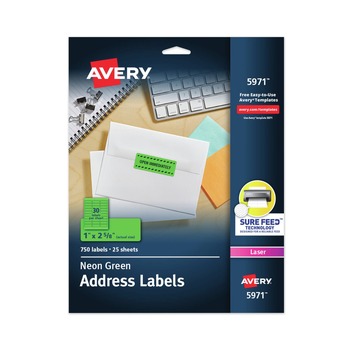 Avery 05971 1 in. x 2.63 in. High-Visibility Permanent Laser ID Labels - Neon Green (750/Pack)