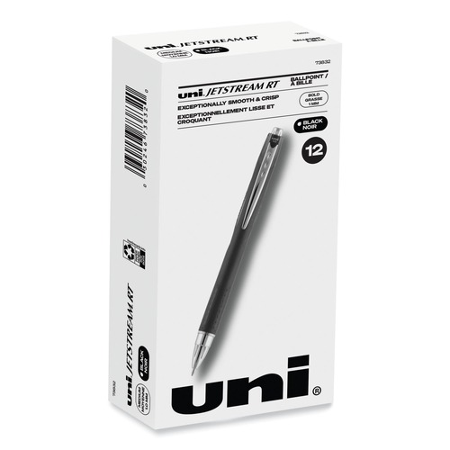 Pens | uni-ball 73832 Jetstream 1 mm Retractable Hybrid Gel Pen - Black Ink/Black/Silver Barrel/Bold (1-Dozen) image number 0