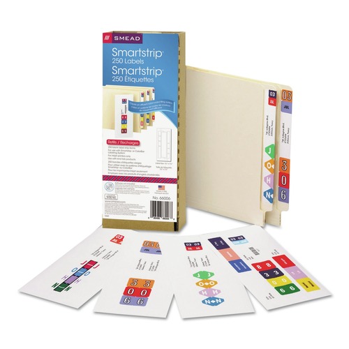 Labels | Smead 66006 1.5 in. x 7.5 in. Color-Coded Smartstrip Inkjet Refill Label Forms - Assorted, White (250/Pack) image number 0