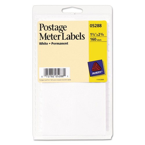 Labels | Avery 05288 1.5 in. x 2.75 in. Postage Meter Labels for Pitney-Bowes Postage Machines - White (4/Sheet, 40 Sheets/Pack) image number 0
