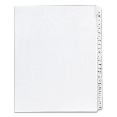 Back to School Sale | Avery 01705 11 x 8.5 Allstate Style Preprinted Legal Exhibit Side 101 to 125 Tab Index Dividers - White (25-Pieces/Set) image number 0