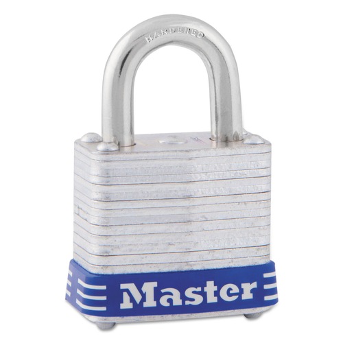 Office & Office Supplies | Master Lock 7D 1.12 in. Wide 2 Keys Laminated Steel Body Four-Pin Tumbler Lock - Silver/Blue image number 0