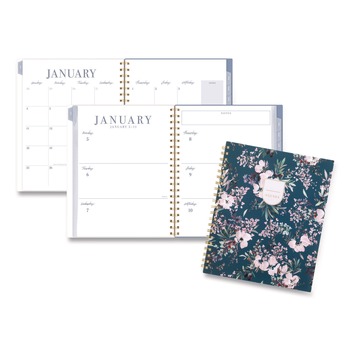 PRODUCTS | AT-A-GLANCE LB40905 11 in. x 8.5 in. 13 Month (Jan-Jan 2026) Weekly/Monthly Calista Floral Planners - Blue/Purple/Green Cover