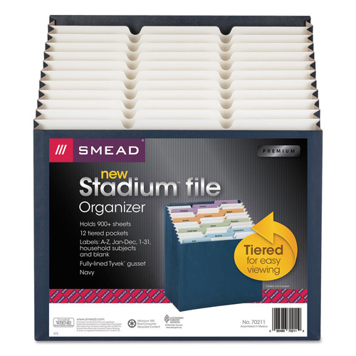 File Folders | Smead 70211 Letter Size 1/12-Cut Tabs 12 Sections Stadium File - Navy image number 0