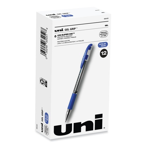 Pens | uni-ball 65451 Signo GRIP 0.7 mm Stick Gel Pen - Blue Ink/Clear/Blue/Silver Barrel/Medium (1-Dozen) image number 0