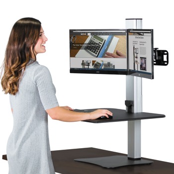 Victor DC450 28 in. x 23 in. x 20.25 in. High Rise Electric Dual Monitor Standing Desk Workstation - Black/Aluminum