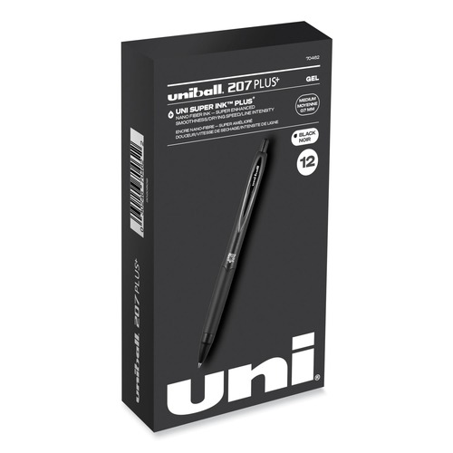 Pens | uni-ball 70462 207 Plusplus 0.7 mm Retractable Gel Pen - Black Ink/Black Barrel/Medium (1-Dozen) image number 0