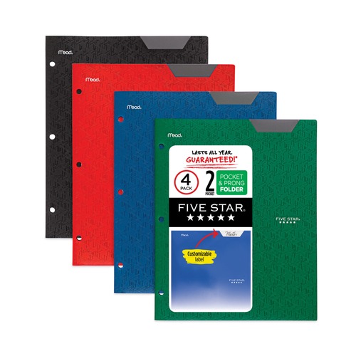 File Folders | Five Star 38049 11 in. x 8.5 in. Two-Pocket Stay-Put Plastic Folder - Assorted (4/Pack) image number 0
