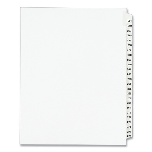 Dividers & Tabs | Avery 01340 25-Tab '251 - 275-ft Label 11 in. x 8.5 in. Preprinted Legal Exhibit Side Tab Index Dividers - White (1-Set) image number 0