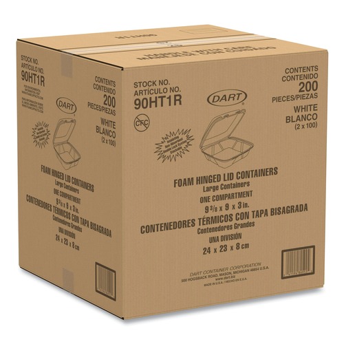Just Launched | Dart 90HT1R 9 in. x 9 in. x 3 in. Foam Hinged Lid Containers - White (200/Carton) image number 0