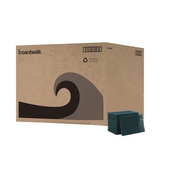 Boardwalk 86LGI 6 in. x 9 in. Heavy-Duty Scour Pad - Green (15/Carton)