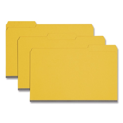 File Folders | Smead 22562 1/3-Cut Tabs Assorted Legal Size 1 in. Expansion Recycled Heavy Pressboard Folders - Yellow (25/Box) image number 0