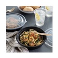 Food Trays, Containers, and Lids | Pactiv Corp. 0CN8083200BL EarthChoice MealMaster 8 in. Diameter x 2.12 in. H 32 oz. Plastic Container with Lid - Black/Clear (250/Carton) image number 1