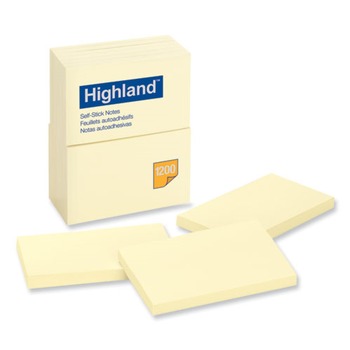 Highland 6559 3 in. x 5 in. Self-Stick Notes - Yellow (12 Pads/Pack)