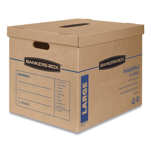 Boxes & Bins | Bankers Box 7718201 SmoothMove 17 in. x 21 in. x 17 in. Half Slotted Container Classic Moving/Storage Boxes - Large, Brown/Blue (5/Carton) image number 0