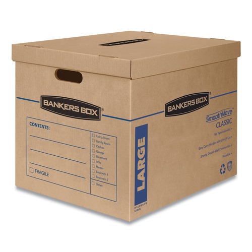 Boxes & Bins | Bankers Box 7718201 SmoothMove Classic 21 in. x 17 in. x 17 in. Moving/Storage Boxes - Large, Brown/Blue (5/Carton) image number 0