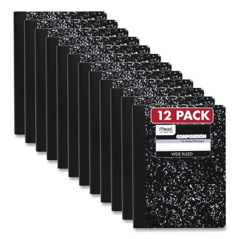 Mead 72936 9.75-in x 7.5-in 100 Sheets 3-Subject Square Deal Composition Book - Wide/Legal Rule, Black Cover (12/Pack)