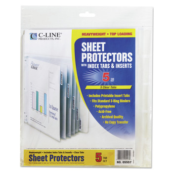 C-Line 05557 11 in. x 8.5 in. 2 in. Heavy Sheet Protectors with Index Tabs - Clear Tabs (1-Set)